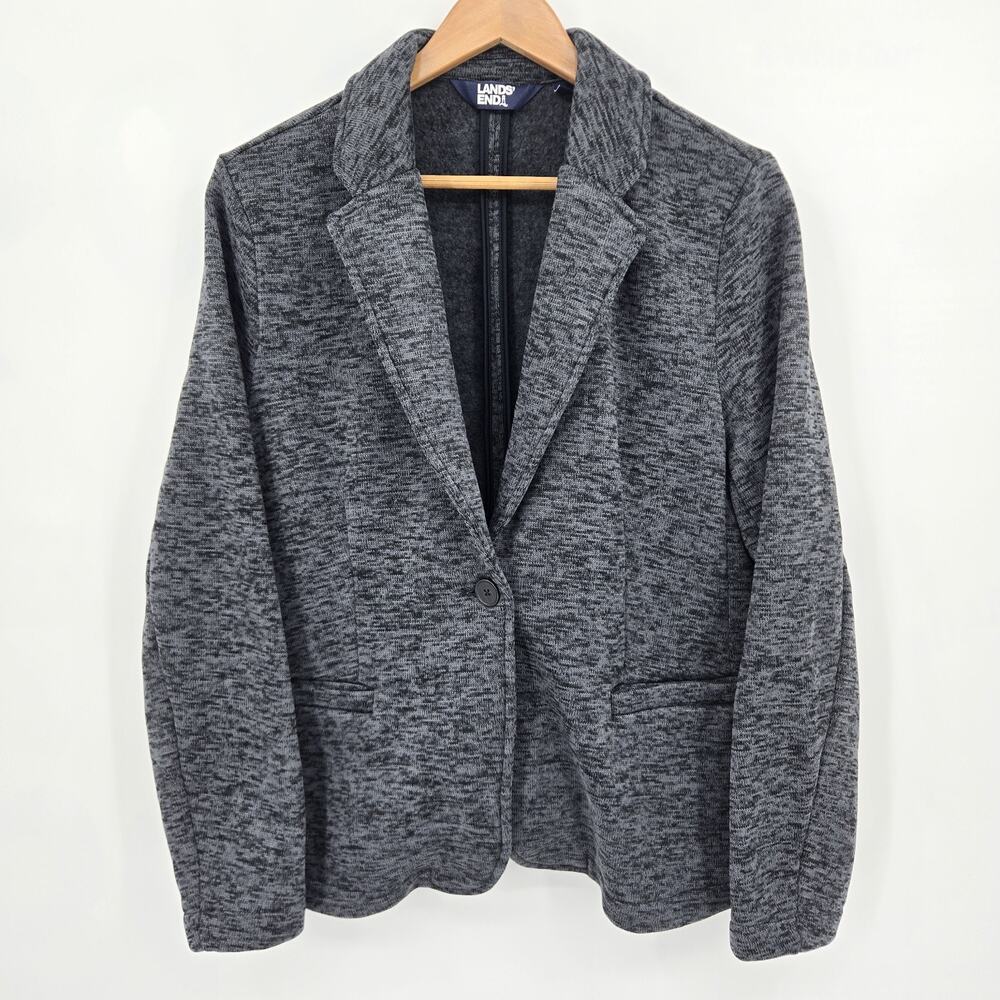 Lands End Sweater Fleece Blazer Jacket Neutral Casual Career Minimalist Womens L